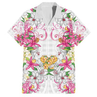 Hawaii Palaka Family Matching Short Sleeve Bodycon Dress and Hawaiian Shirt White Tribal Pattern With Tropical Flowers LT05 Dad's Shirt - Short Sleeve White - Polynesian Pride