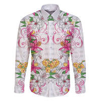 Hawaii Palaka Family Matching Short Sleeve Bodycon Dress and Hawaiian Shirt White Tribal Pattern With Tropical Flowers LT05 Dad's Shirt - Long Sleeve White - Polynesian Pride