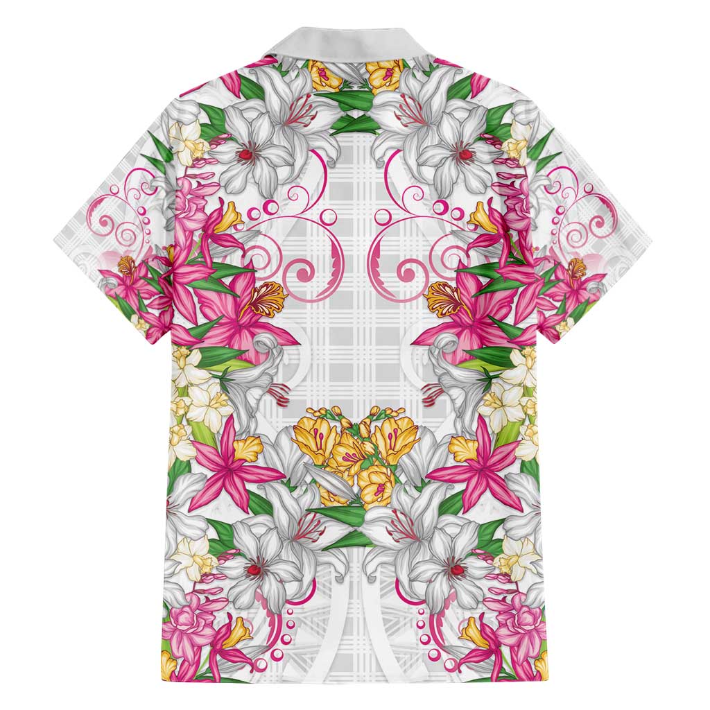 Hawaii Palaka Hawaiian Shirt White Tribal Pattern With Tropical Flowers - Polynesian Pride