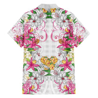 Hawaii Palaka Hawaiian Shirt White Tribal Pattern With Tropical Flowers - Polynesian Pride