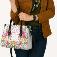 Hawaii Palaka Leather Bag White Tribal Pattern With Tropical Flowers - Polynesian Pride