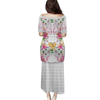 Hawaii Palaka Puletasi White Tribal Pattern With Tropical Flowers - Polynesian Pride