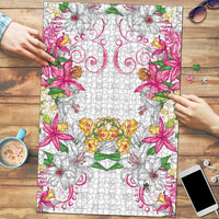 Hawaii Palaka Puzzle White Tribal Pattern With Tropical Flowers - Polynesian Pride