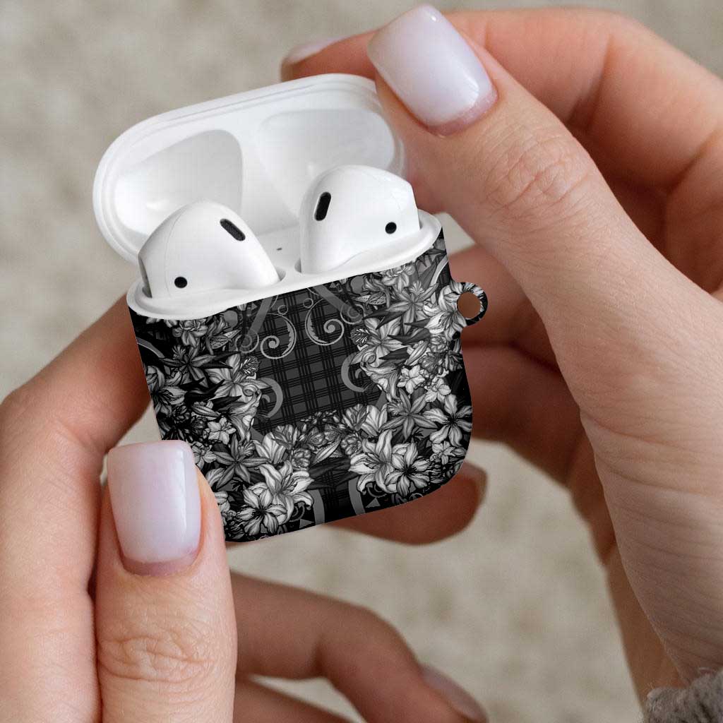 Hawaii Palaka AirPods Case Black Tribal Pattern With Tropical Flowers - Polynesian Pride