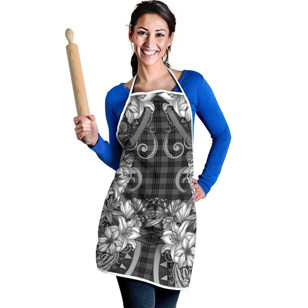 Hawaii Palaka Apron Black Tribal Pattern With Tropical Flowers - Polynesian Pride