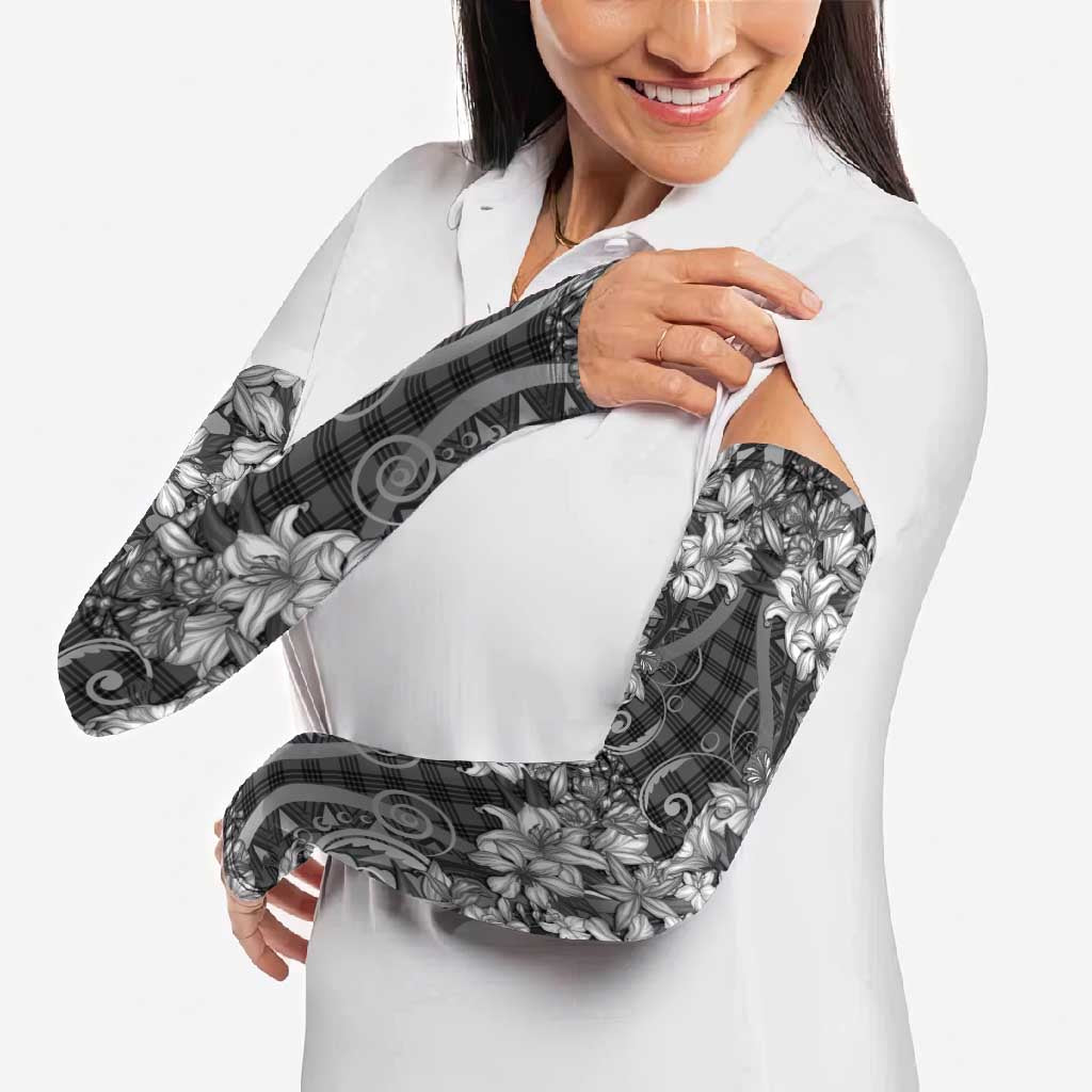 Hawaii Palaka Arm Sleeves Black Tribal Pattern With Tropical Flowers - Polynesian Pride