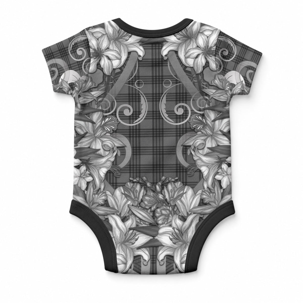 Hawaii Palaka Baby Onesie Black Tribal Pattern With Tropical Flowers LT05 - Polynesian Pride