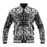 Hawaii Palaka Baseball Jacket Black Tribal Pattern With Tropical Flowers - Polynesian Pride