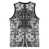 Hawaii Palaka Basketball Jersey Black Tribal Pattern With Tropical Flowers - Polynesian Pride