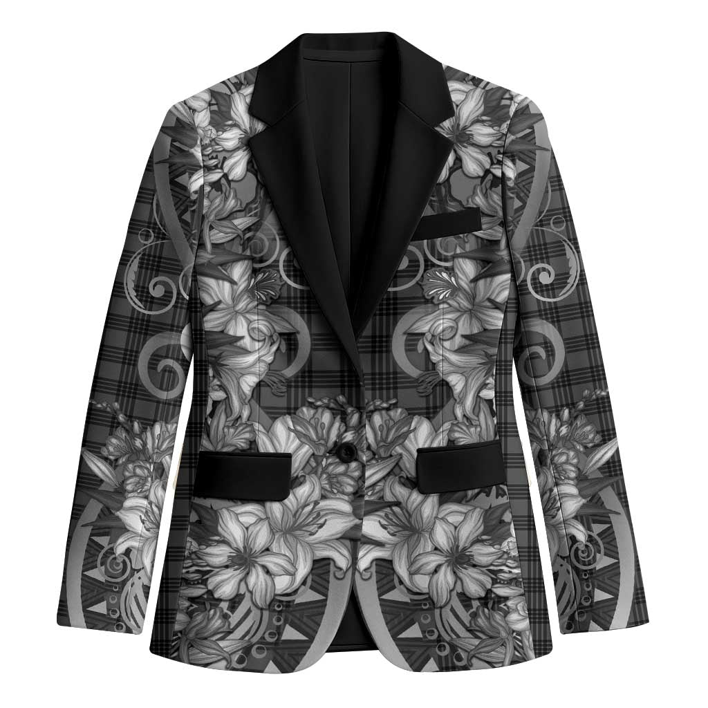 Hawaii Palaka Blazer Black Tribal Pattern With Tropical Flowers - Polynesian Pride