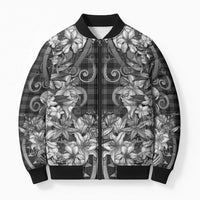 Hawaii Palaka Bomber Puffer Jacket Black Tribal Pattern With Tropical Flowers - Polynesian Pride