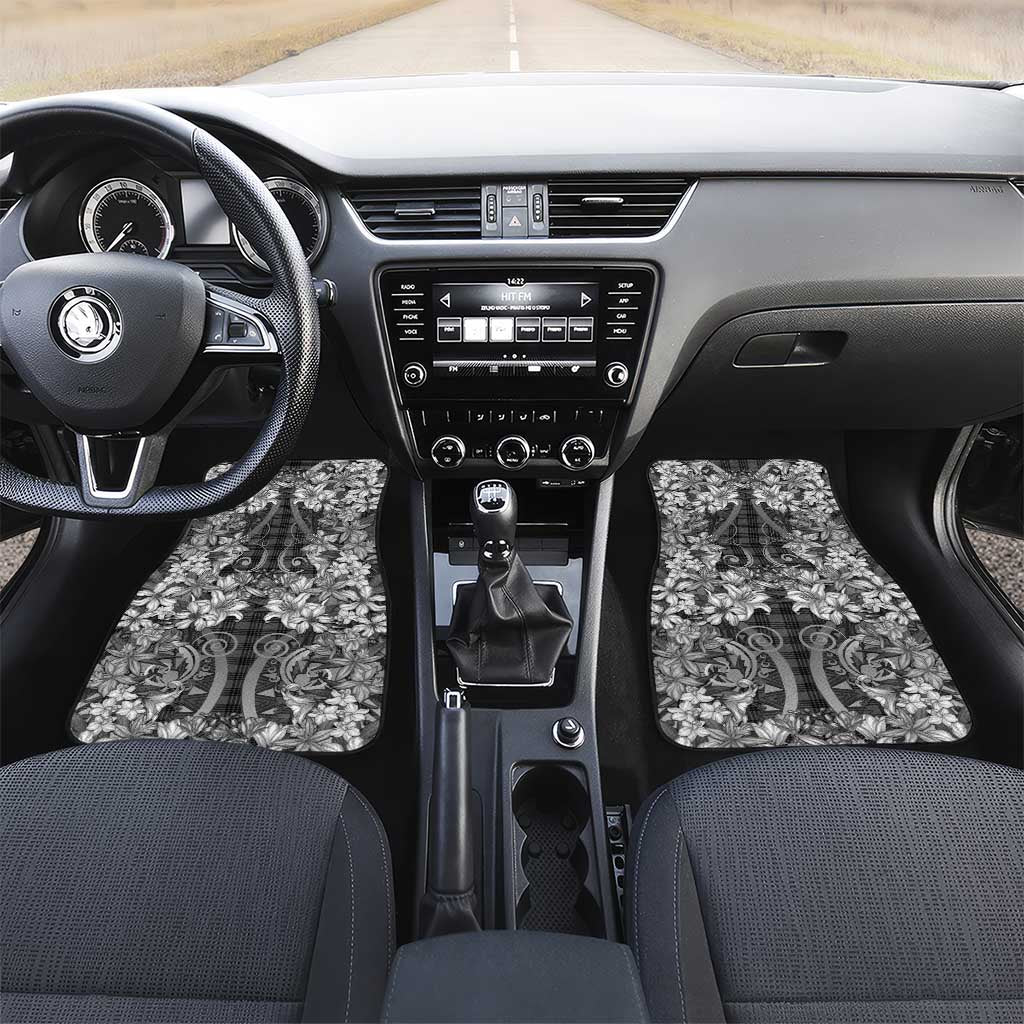 Hawaii Palaka Car Mats Black Tribal Pattern With Tropical Flowers - Polynesian Pride