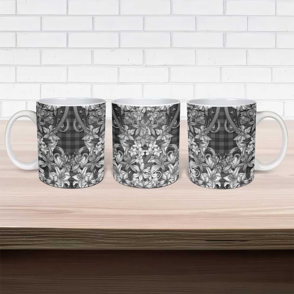 Hawaii Palaka Ceramic Mug Black Tribal Pattern With Tropical Flowers - Polynesian Pride