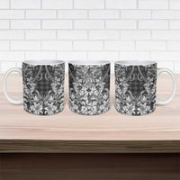 Hawaii Palaka Ceramic Mug Black Tribal Pattern With Tropical Flowers - Polynesian Pride