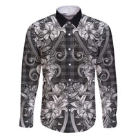 Hawaii Palaka Family Matching Long Sleeve Bodycon Dress and Hawaiian Shirt Black Tribal Pattern With Tropical Flowers LT05 Dad's Shirt - Long Sleeve Black - Polynesian Pride