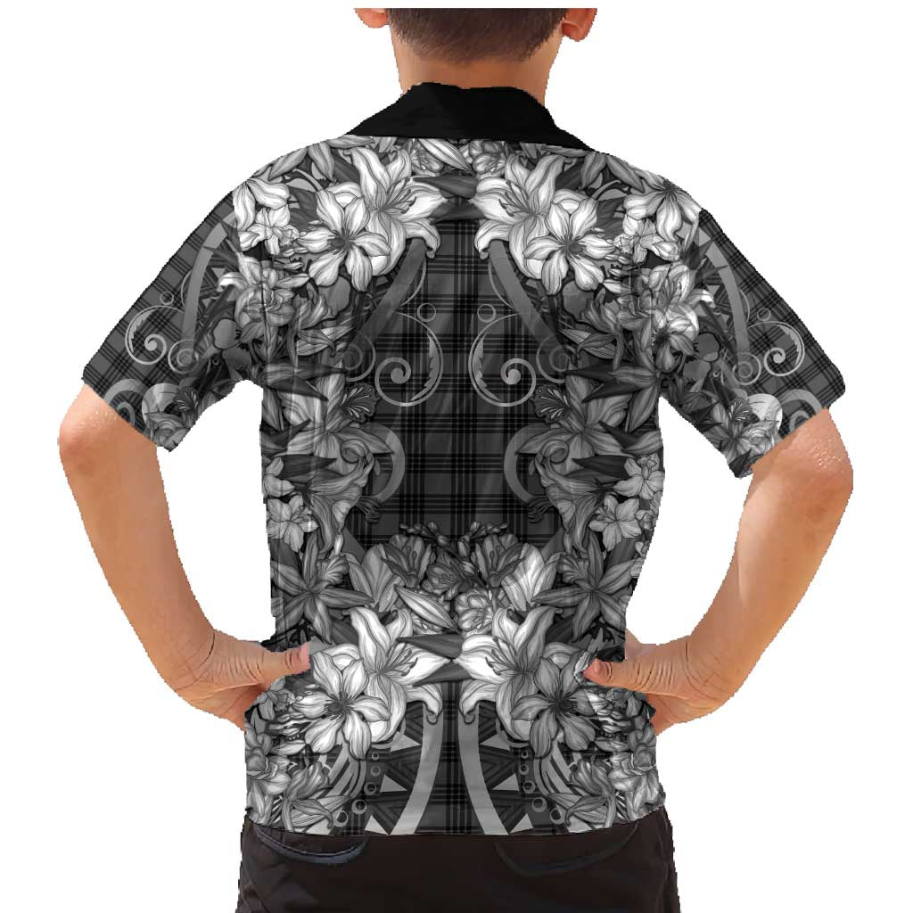 Hawaii Palaka Family Matching Mermaid Dress and Hawaiian Shirt Black Tribal Pattern With Tropical Flowers LT05 - Polynesian Pride