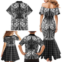Hawaii Palaka Family Matching Mermaid Dress and Hawaiian Shirt Black Tribal Pattern With Tropical Flowers LT05 - Polynesian Pride