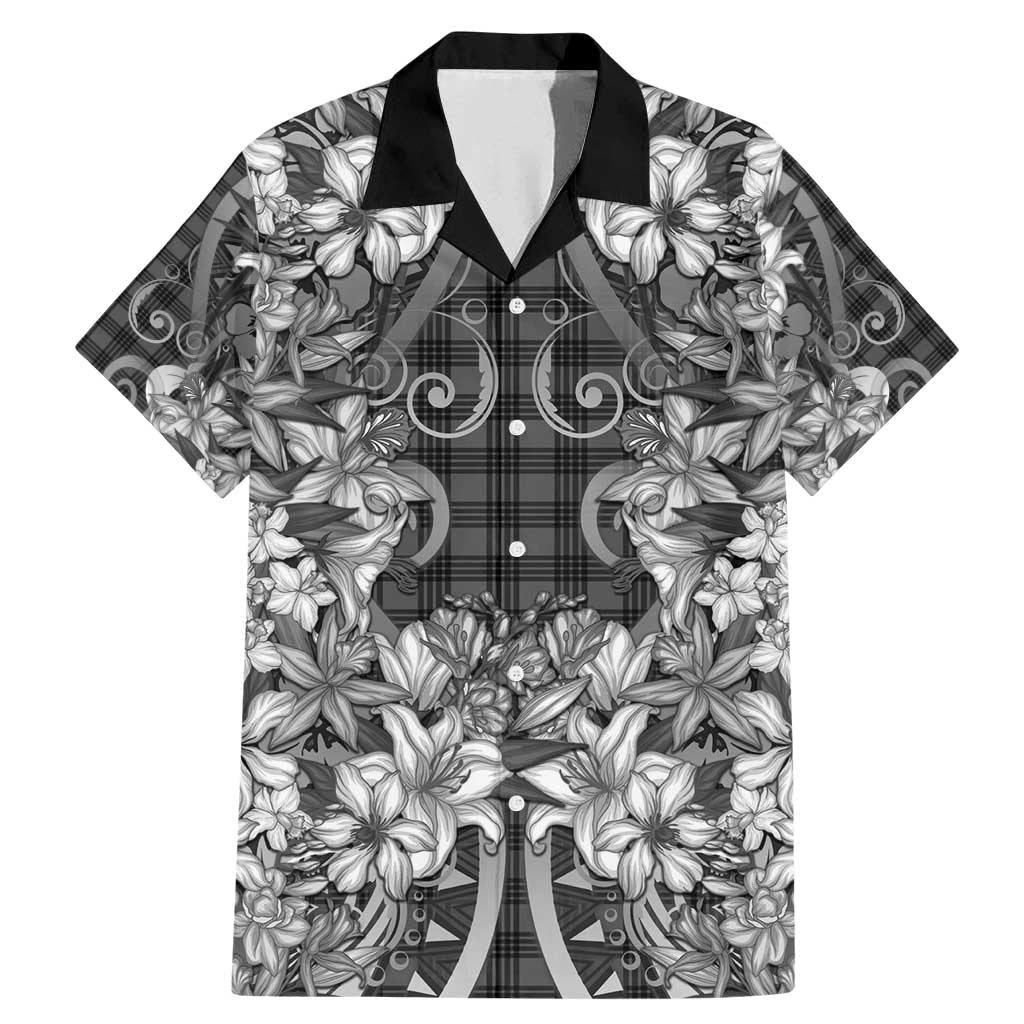 Hawaii Palaka Family Matching Mermaid Dress and Hawaiian Shirt Black Tribal Pattern With Tropical Flowers LT05 Dad's Shirt - Short Sleeve Black - Polynesian Pride