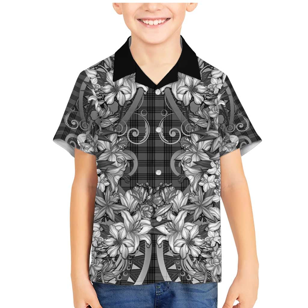 Hawaii Palaka Family Matching Mermaid Dress and Hawaiian Shirt Black Tribal Pattern With Tropical Flowers LT05 Son's Shirt Black - Polynesian Pride
