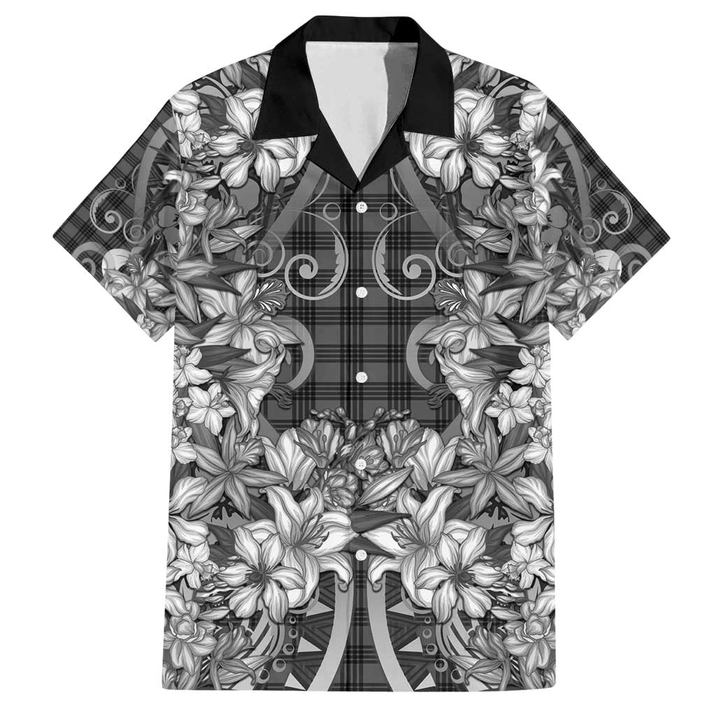 Hawaii Palaka Family Matching Off Shoulder Maxi Dress and Hawaiian Shirt Black Tribal Pattern With Tropical Flowers - Polynesian Pride