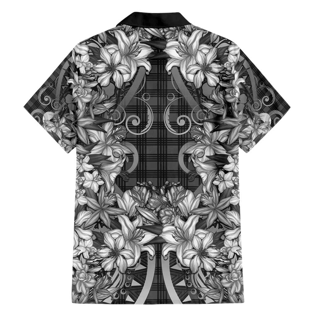 Hawaii Palaka Family Matching Short Sleeve Bodycon Dress and Hawaiian Shirt Black Tribal Pattern With Tropical Flowers LT05 - Polynesian Pride