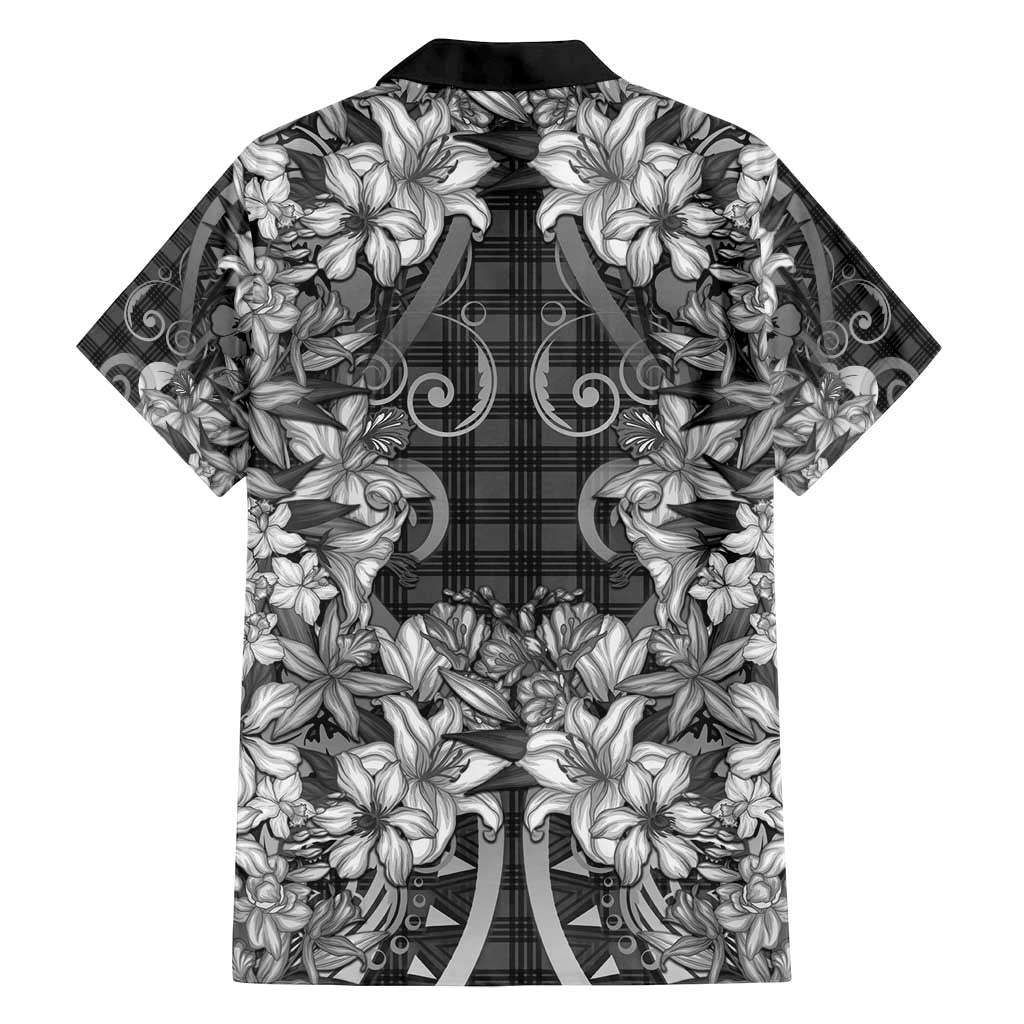 Hawaii Palaka Family Matching Summer Maxi Dress and Hawaiian Shirt Black Tribal Pattern With Tropical Flowers - Polynesian Pride