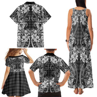 Hawaii Palaka Family Matching Tank Maxi Dress and Hawaiian Shirt Black Tribal Pattern With Tropical Flowers LT05 - Polynesian Pride