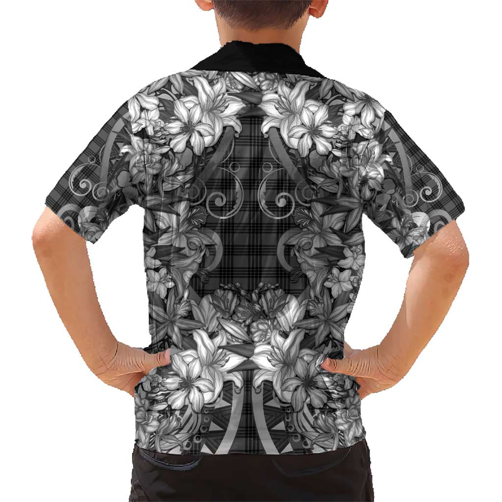 Hawaii Palaka Hawaiian Shirt Black Tribal Pattern With Tropical Flowers - Polynesian Pride