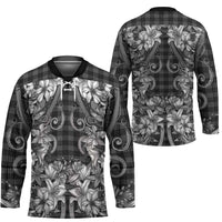 Hawaii Palaka Hockey Jersey Black Tribal Pattern With Tropical Flowers - Polynesian Pride