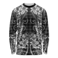 Hawaii Palaka Long Sleeve Shirt Black Tribal Pattern With Tropical Flowers - Polynesian Pride