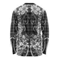 Hawaii Palaka Long Sleeve Shirt Black Tribal Pattern With Tropical Flowers - Polynesian Pride