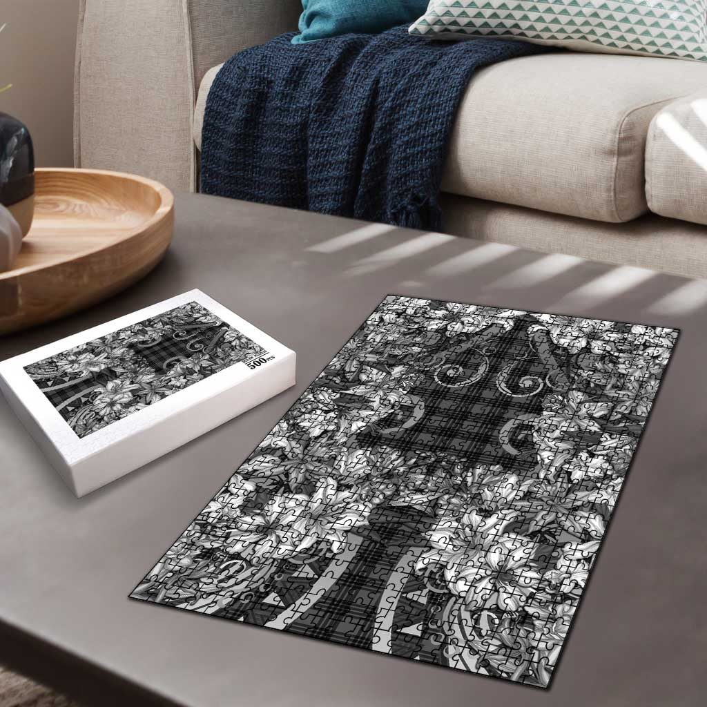 Hawaii Palaka Puzzle Black Tribal Pattern With Tropical Flowers - Polynesian Pride