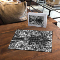 Hawaii Palaka Puzzle Black Tribal Pattern With Tropical Flowers - Polynesian Pride