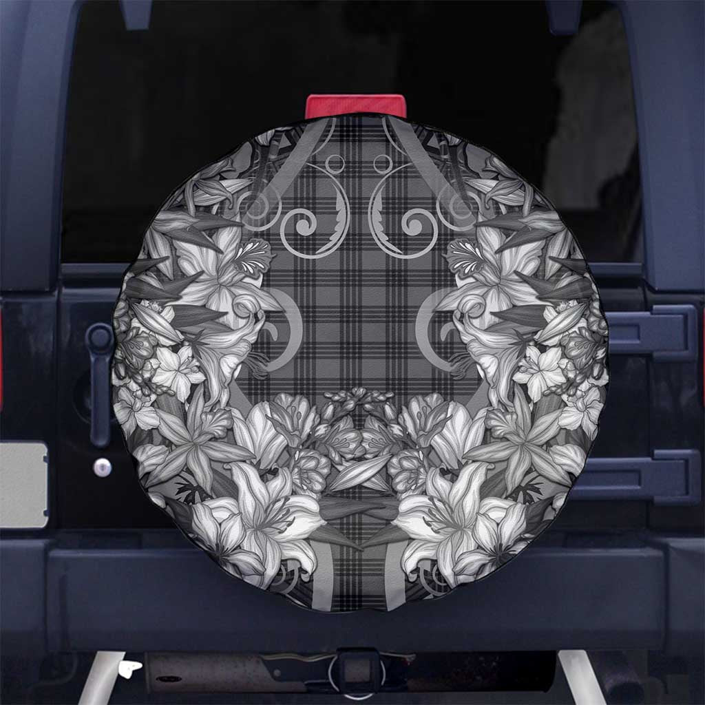 Hawaii Palaka Spare Tire Cover Black Tribal Pattern With Tropical Flowers - Polynesian Pride