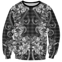 Hawaii Palaka Sweatshirt Black Tribal Pattern With Tropical Flowers - Polynesian Pride