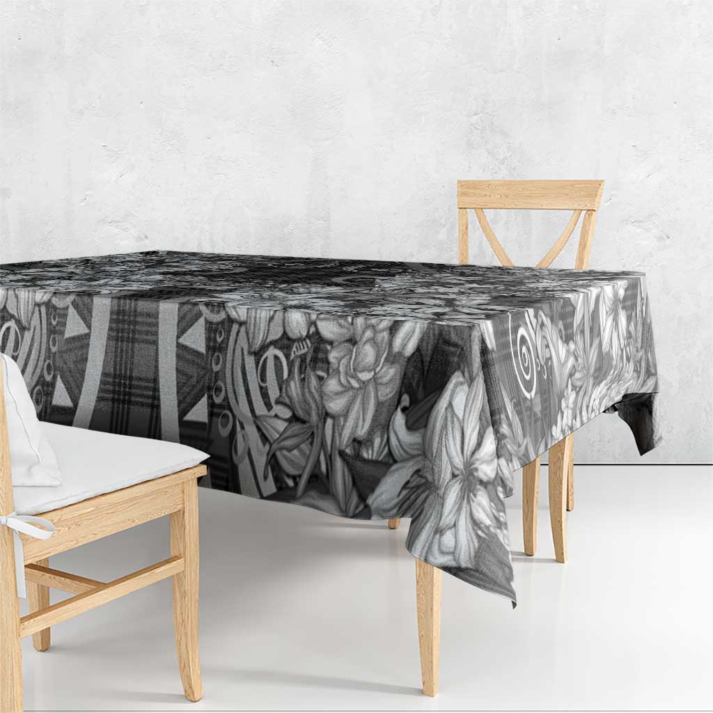 Hawaii Palaka Tablecloth Black Tribal Pattern With Tropical Flowers - Polynesian Pride