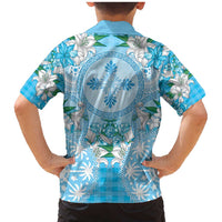 Hawaii Cyan Palaka Family Matching Mermaid Dress and Hawaiian Shirt With Tapa Pattern Tropical Flowers LT05 - Polynesian Pride