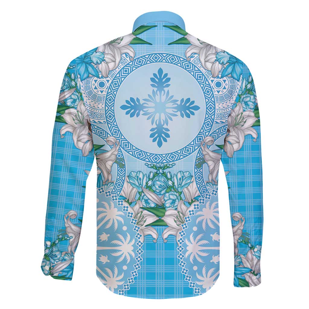 Hawaii Cyan Palaka Family Matching Summer Maxi Dress and Hawaiian Shirt With Tapa Pattern Tropical Flowers - Polynesian Pride