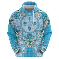 Hawaii Cyan Palaka Hoodie With Tapa Pattern Tropical Flowers - Polynesian Pride