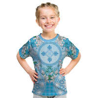 Hawaii Cyan Palaka Kid T Shirt With Tapa Pattern Tropical Flowers LT05 Cyan - Polynesian Pride