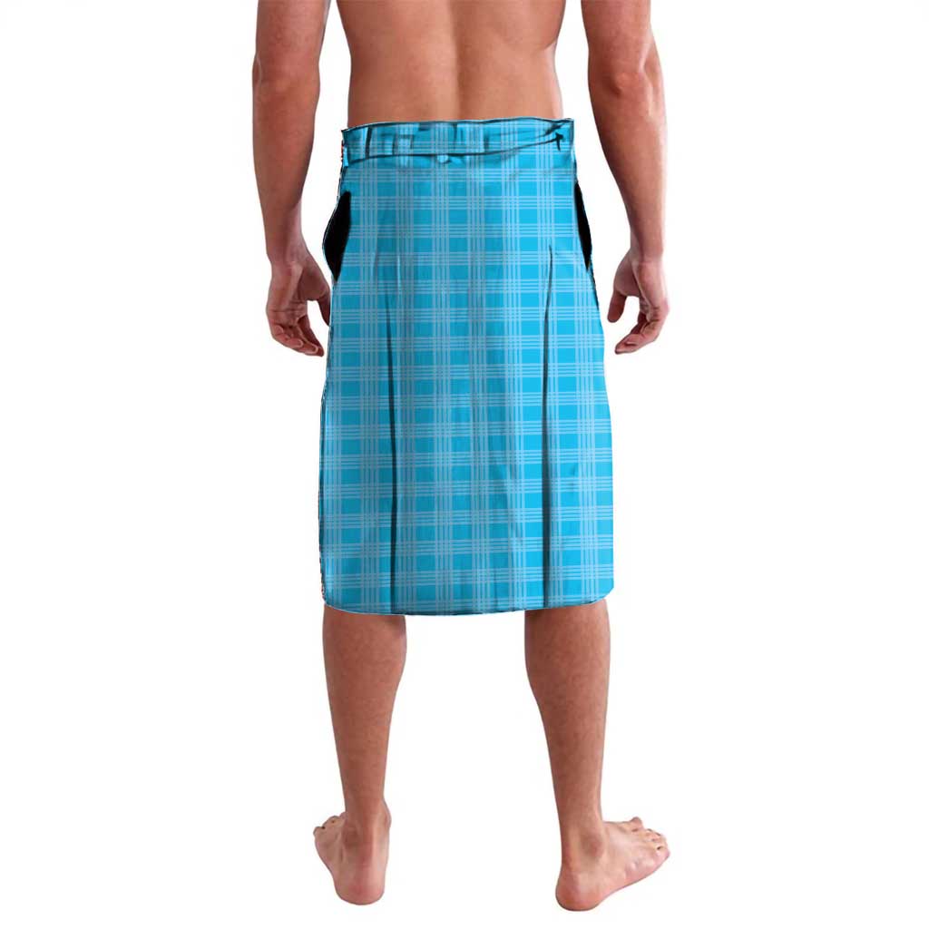 Hawaii Cyan Palaka Lavalava With Tapa Pattern Tropical Flowers - Polynesian Pride