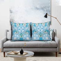 Hawaii Cyan Palaka Pillow Cover With Tapa Pattern Tropical Flowers - Polynesian Pride
