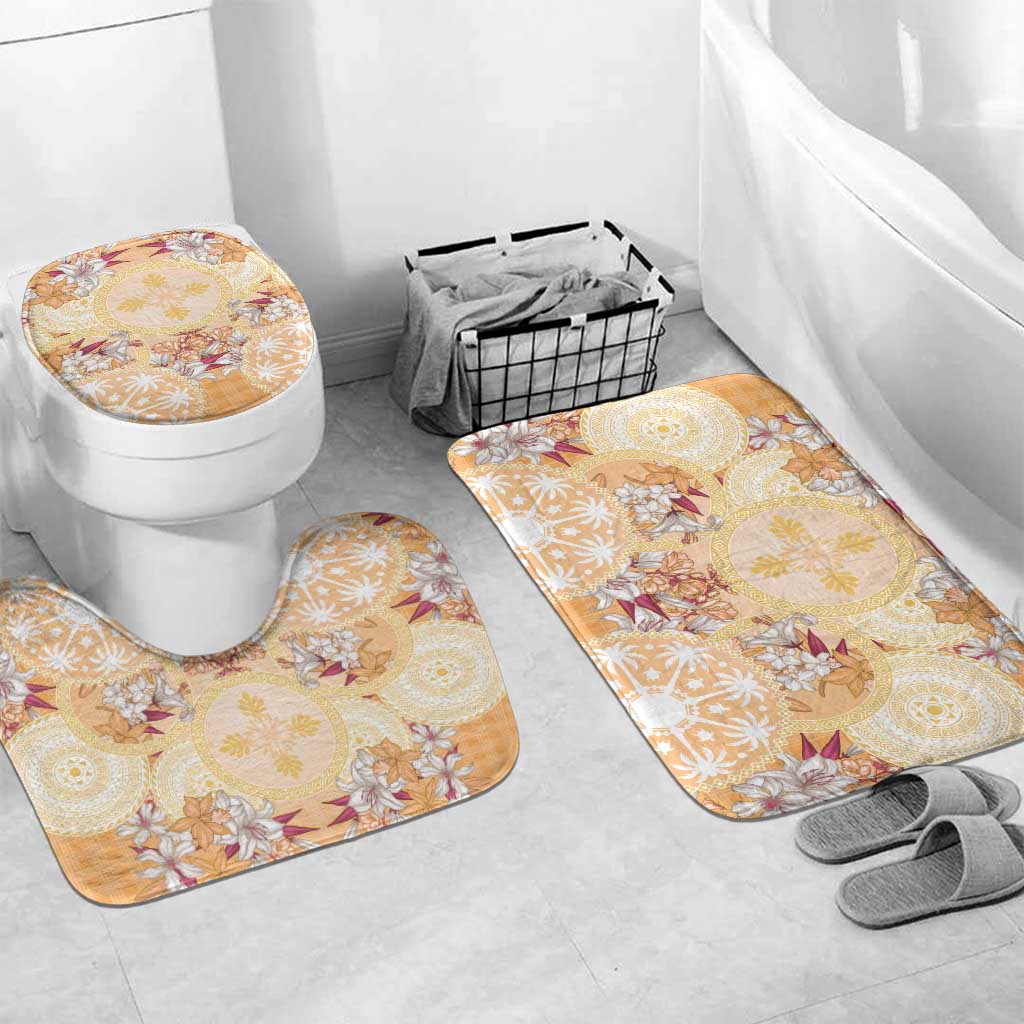 Hawaii Peach Palaka Bathroom Set With Tapa Pattern Tropical Flowers - Polynesian Pride
