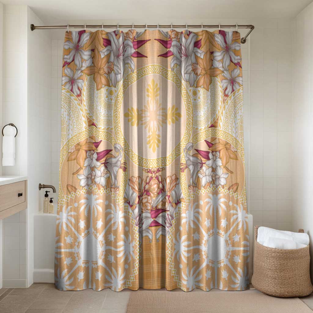 Hawaii Peach Palaka Bathroom Set With Tapa Pattern Tropical Flowers - Polynesian Pride