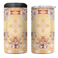 Hawaii Peach Palaka 4 in 1 Can Cooler Tumbler With Tapa Pattern Tropical Flowers LT05 One Size: 16 oz Peach - Polynesian Pride