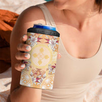 Hawaii Peach Palaka 4 in 1 Can Cooler Tumbler With Tapa Pattern Tropical Flowers LT05 - Polynesian Pride