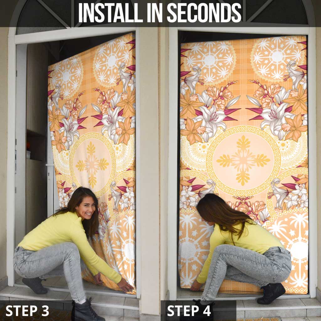 Hawaii Peach Palaka Door Cover With Tapa Pattern Tropical Flowers - Polynesian Pride