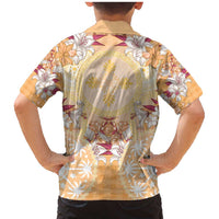 Hawaii Peach Palaka Family Matching Mermaid Dress and Hawaiian Shirt With Tapa Pattern Tropical Flowers LT05 - Polynesian Pride