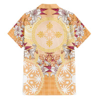 Hawaii Peach Palaka Family Matching Short Sleeve Bodycon Dress and Hawaiian Shirt With Tapa Pattern Tropical Flowers LT05 - Polynesian Pride
