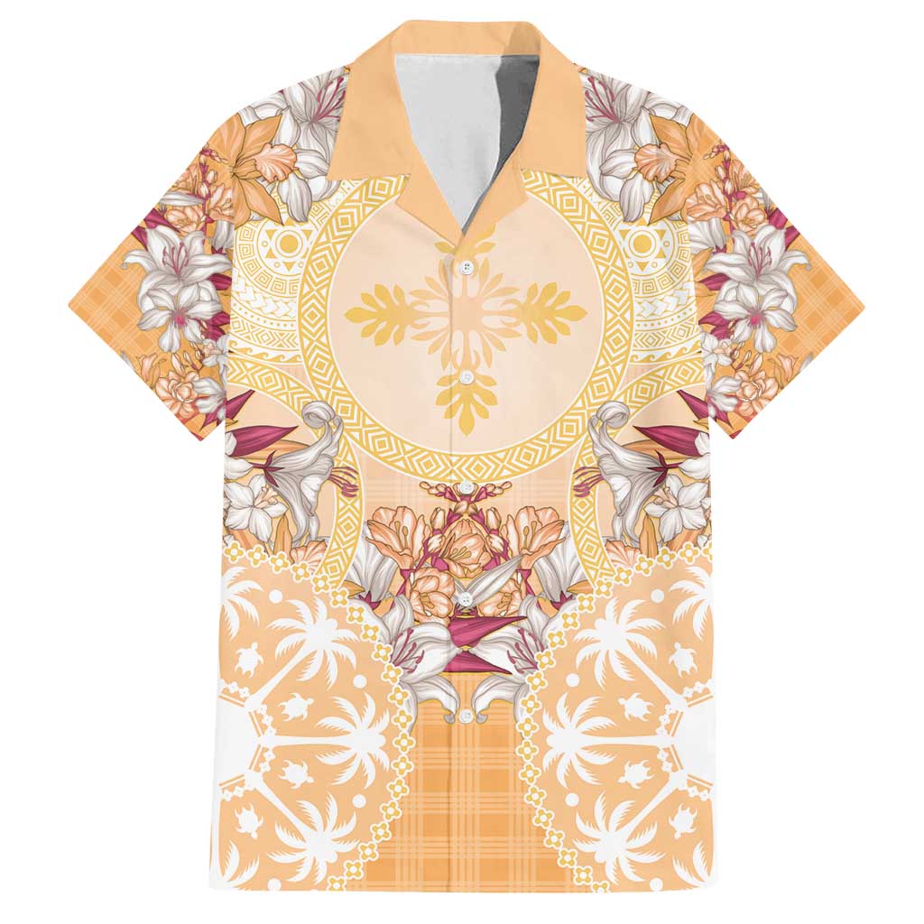 Hawaii Peach Palaka Family Matching Summer Maxi Dress and Hawaiian Shirt With Tapa Pattern Tropical Flowers - Polynesian Pride